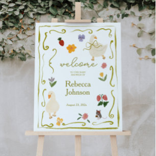 Cottagecore Goose & Gingham Baby Shower Welcome Foam Board