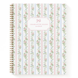Cottagecore | grandmillennial Stripe Floral Notebook
