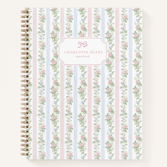 Cottagecore | grandmillennial  Stripe Floral  Notebook (Front)
