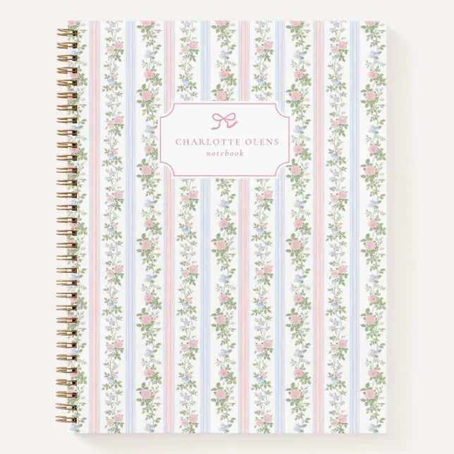Cottagecore | grandmillennial Stripe Floral Notebook | Zazzle