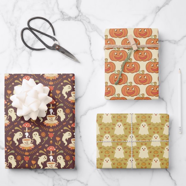 Cottagecore Halloween Wrapping Paper Sheets (Front)