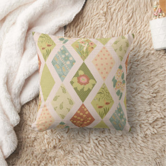 Cottagecore Harlequin Patchwork Quilt Pattern Throw Pillow