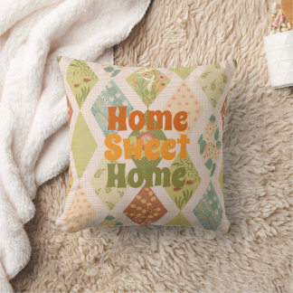 Cottagecore Harlequin Patchwork Quilt Pattern Throw Pillow
