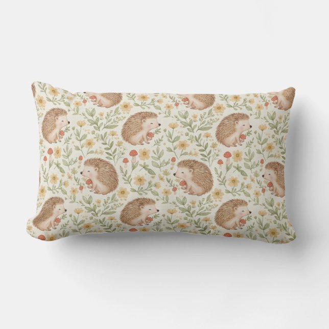 Cottagecore Hedgehog Lumbar Pillow (Front)