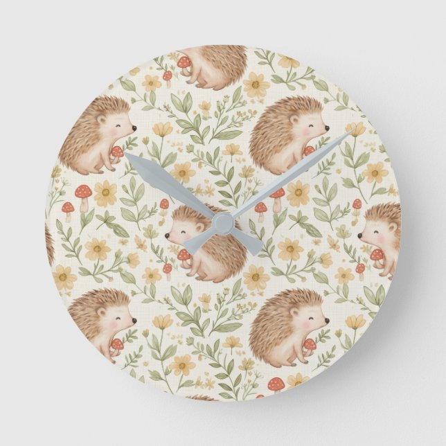 Cottagecore Hedgehog Round Clock (Front)
