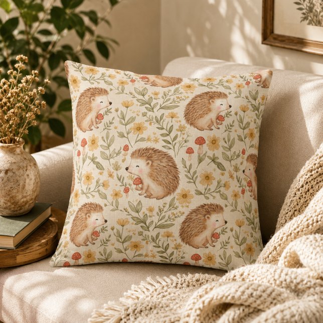 Cottagecore Hedgehog Throw Pillow (Creator Uploaded)