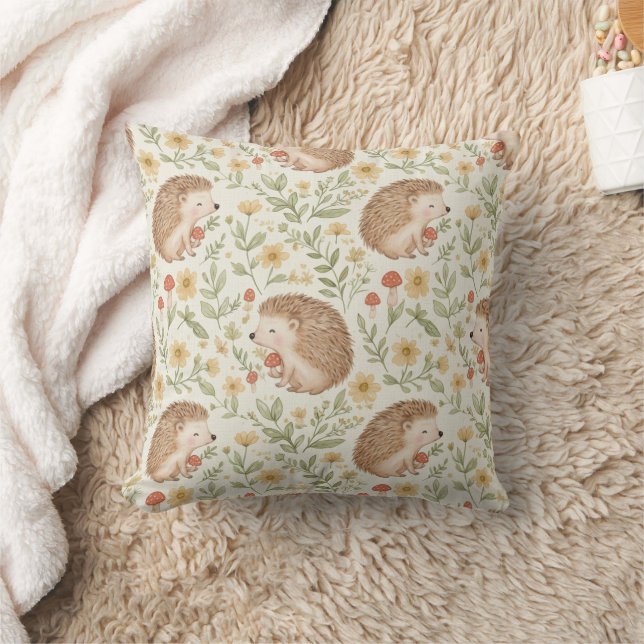 Cottagecore Hedgehog Throw Pillow (Blanket)