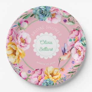 Cottagecore Hummingbird Bridal Shower Paper Plates