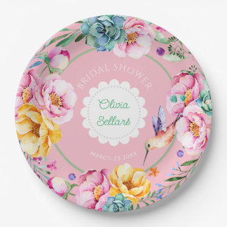 Cottagecore Hummingbird Bridal Shower Paper Plates