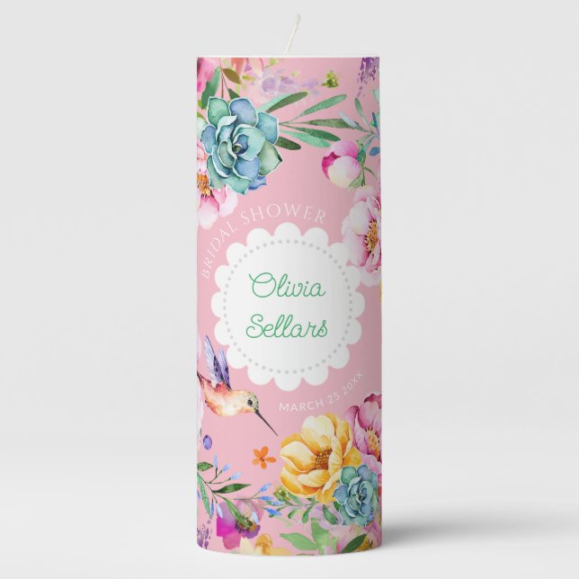 Cottagecore Hummingbird  Pillar Candle (Front)