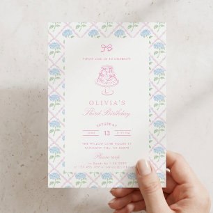 Cottagecore hydrangea trellis floral birthday invitation