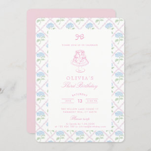 Cottagecore hydrangea trellis floral birthday invitation