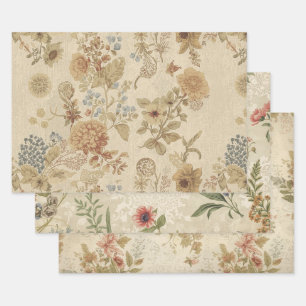 Cottagecore Lace Herb Floral decoupage Wrapping Paper Sheets