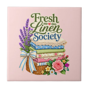 Cottagecore Laundry Lavender Floral Linens Ceramic Tile