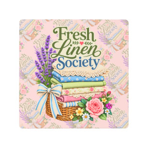 Cottagecore Laundry Lavender Floral Linens Metal Print