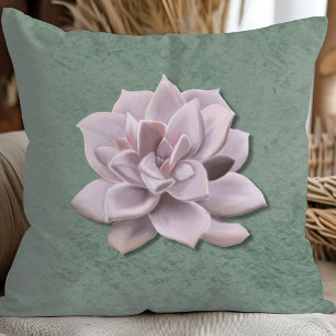 Cottagecore Lavender Echeveria Hand-Drawn Throw Pillow