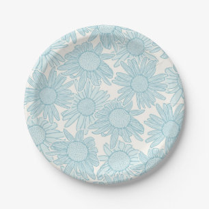 Cottagecore Light Blue Daisy Flowers Paper Plates