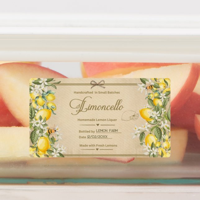 Cottagecore Limoncello Bottle Label Sticker (Affixed)