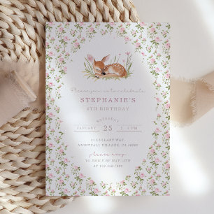Cottagecore Little Fawn Birthday Invitation