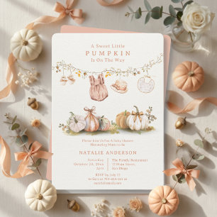 Cottagecore Little Pumpkin Clothesline Baby Shower Invitation