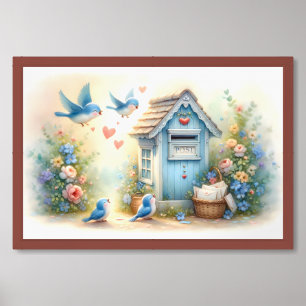 Cottagecore Love Letters Bluebird Mailbox Framed Art