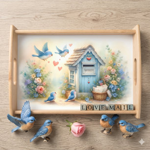 Cottagecore Love Letters Bluebird Mailbox Serving Tray