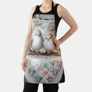 Cottagecore Lovebird Floral Quilt Scene Apron