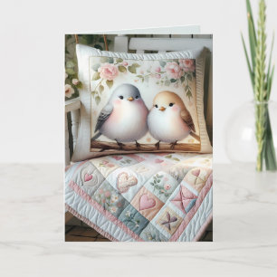 Cottagecore Lovebird Floral Quilt Scene Card