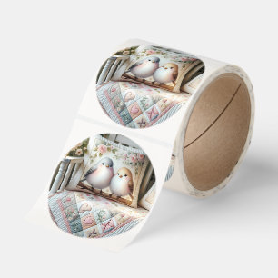 Cottagecore Lovebird Floral Quilt Scene Classic Round Sticker