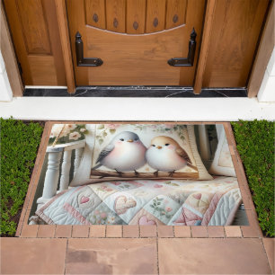 Cottagecore Lovebird Floral Quilt Scene Doormat