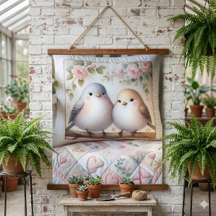 Cottagecore Lovebird Floral Quilt Scene Hanging Tapestry
