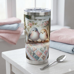 Cottagecore Lovebird Floral Quilt Scene Insulated Tumbler