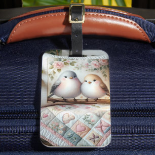 Cottagecore Lovebird Floral Quilt Scene Luggage Tag
