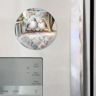 Cottagecore Lovebird Floral Quilt Scene Magnet