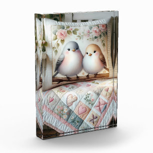 Cottagecore Lovebird Floral Quilt Scene Photo Block