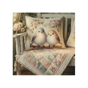 Cottagecore Lovebird Floral Quilt Scene Wood Wall Art