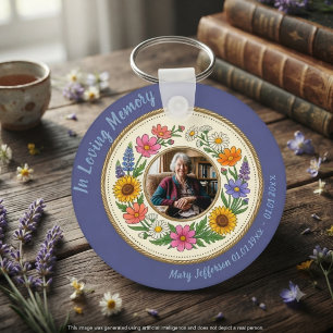 Cottagecore Memorial Celebration of Life Photo Keychain