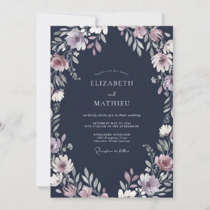 Cottagecore Midnight Amethyst Wildflower Wedding Invitation