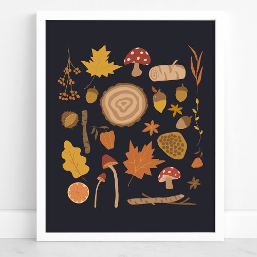 Cottagecore Modern Woodland Botanical Collage Poster