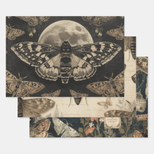 Cottagecore Moon Moth Gothic Garden Wrapping Paper Sheets