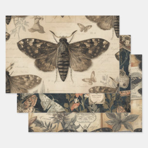 Cottagecore Moon Moth Gothic Garden Wrapping Paper Sheets