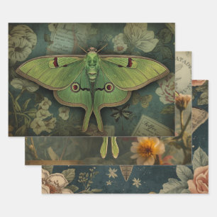 Cottagecore Moon Moth Gothic Moon Moth Nocturne Wrapping Paper Sheets
