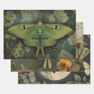 Cottagecore Moon Moth Gothic Moon Moth Nocturne Wrapping Paper Sheets