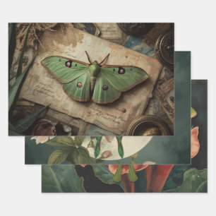 Cottagecore Moon Moth Gothic Moon Moth Nocturne Wrapping Paper Sheets