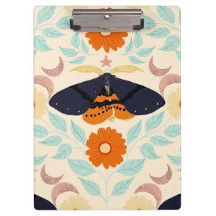 Cottagecore Moth Pattern Art Retro Floral Design Clipboard