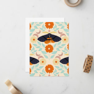 Cottagecore Moth Pattern Art Retro Floral Design Note Card
