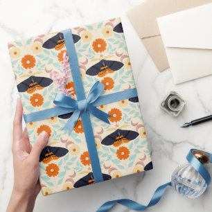 Cottagecore Moth Pattern Art Retro Floral Design Wrapping Paper