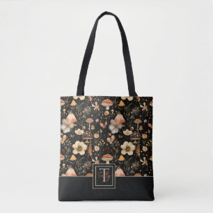 Cottagecore Mushroom and Flowers with Name Tote Bag