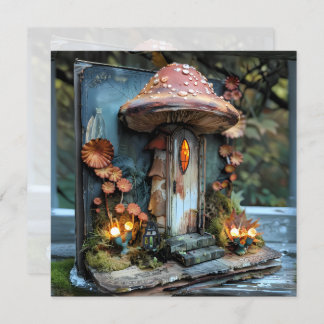 Cottagecore Mushroom Blue Book Journal Scrapbook Invitation