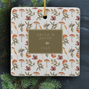 Cottagecore Mushroom Botanical Picture Christmas Ceramic Ornament